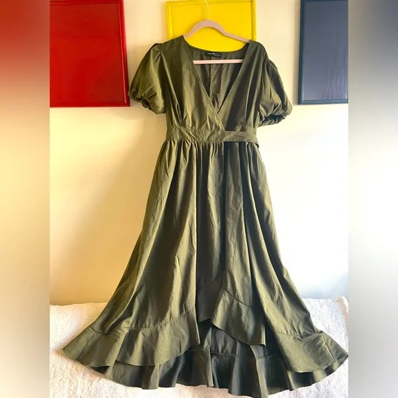 Green(army) Wrap Summer Dress - Picture 1 of 8